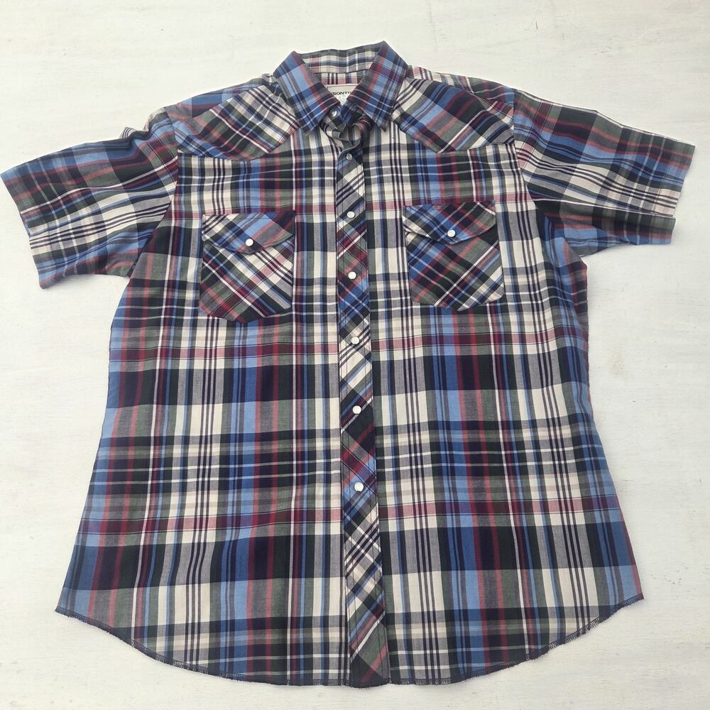 Vintage Frontier Western Shirt Men Pearl Snap Button Plaid L Cowboy Rodeo